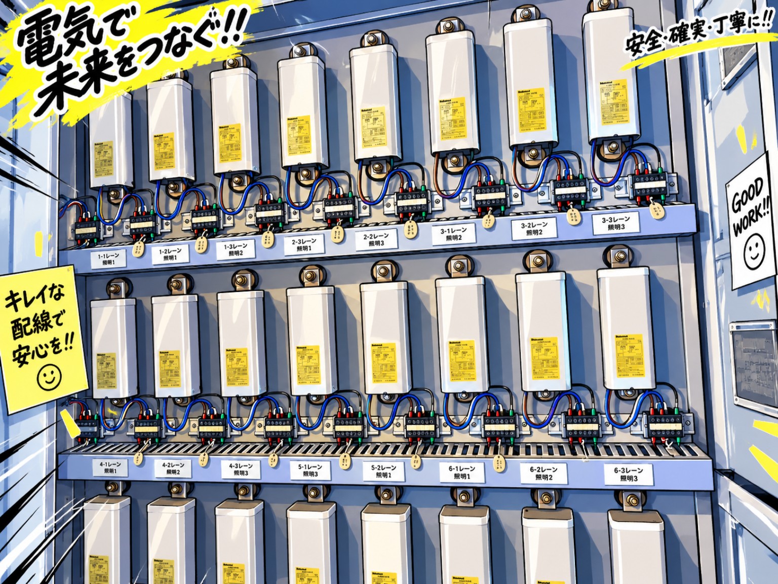 制御機器が並ぶ電気設備盤